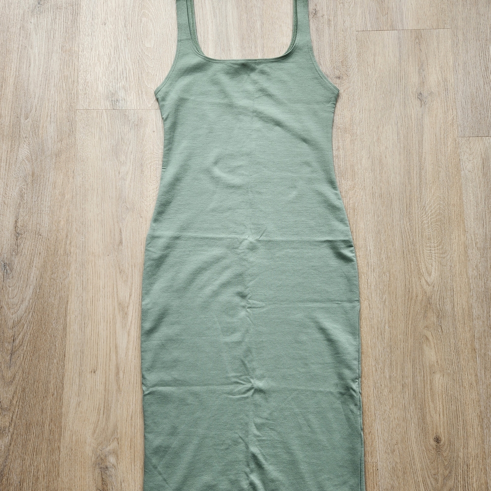 Zara Sage Green Square-Neck Midi Tank Dress